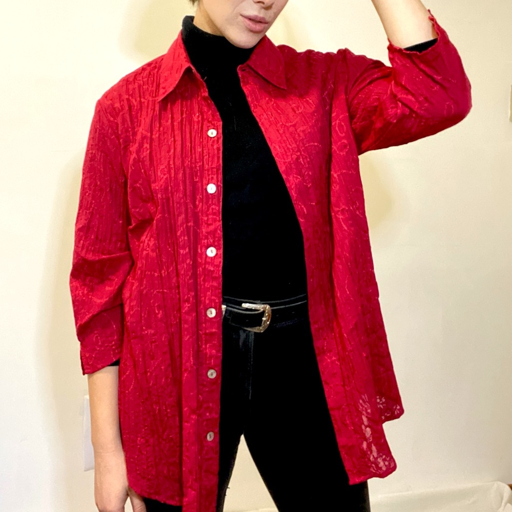 90s Fit EmbroideredFuchsia Dream Button Down - XL